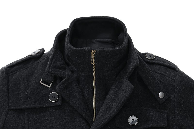 wantdo Men's Peacoat Business Casual Wool Jacket Overcoat Black L - Image 4